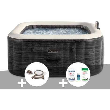 Kit spa gonflable Intex PureSpa Ardoise carré Bulles 4 places + Kit d'entretien + Kit de traitement brome