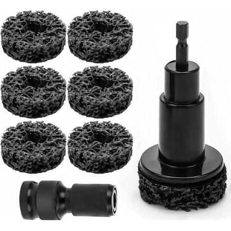 Kit 8 pièces Nettoyeur de moyeu de Roue, Outil décapage radiateur Auto : 6 entretoises, 1 tête Abrasive, 1 Adaptateur, dégrippant de Goujons pour Polissage de Jantes (1/5)
