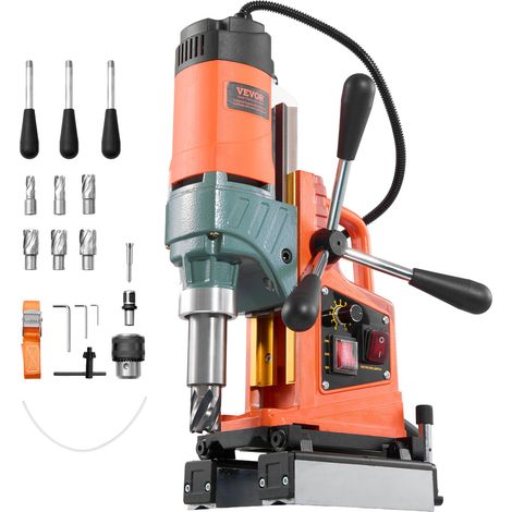 Perceuse Magnétique 1400 W, Perceuse à Colonne 10000 N, Diamètre d'Alésage 50 mm, Vitesse 0-850 tr/min, Sens de Rotation Réversible, 6 Forets, pour Surfaces Métalliques, Rénovation Résidentielle (1/5)