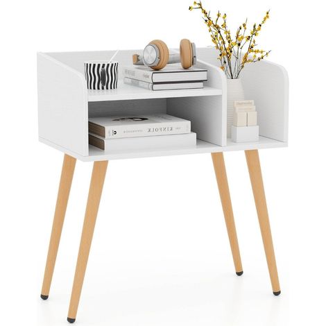 Nachttisch beistelltisch mit offenem fach sofatisch mit metallstutzbeinen 50 x 32 x 58 cm wei 1 stuck
