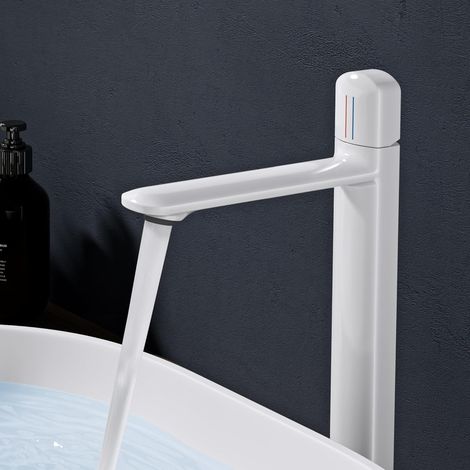 Mitigeur Robinet de Lavabo Salle de Bain en Laiton Blanc Monocommande Eau Chaude ou Froid 26.6 cm (1/5)