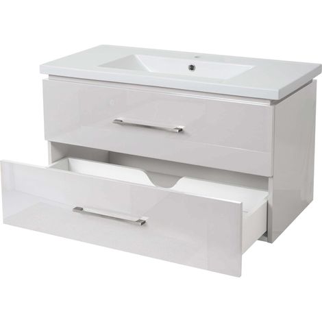 [NUNCA USADO] Premium lavabo + mueble bajo lavabo HHG-244, lavabo, alto brillo 90cm, blanco