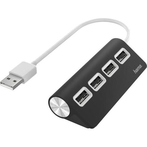 Hama  USB HUB con 4 Puertos (Concentrador USB con rápida Transferencia de Datos, Adaptador multipuertos USB. 4 en 1), Color Negro (1/2)