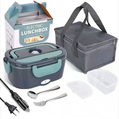 2-in-1 beheizte Lunchbox, elektrisch, 220 V/12 V, geeignet für Auto/Büro/Picknick – Dunkelgrün (1/4)