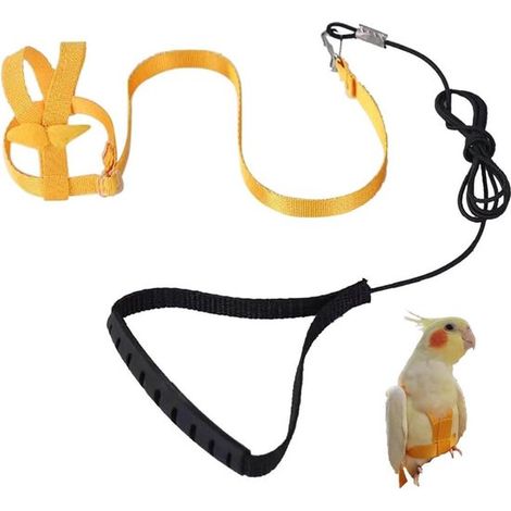 Arnés ajustable para loros - Arnés para pájaros - Correa para pájaros - 1 pieza - amarillo - XS - Adecuado para periquitos y agapornis (1/5)