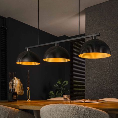 Suspension 3 lampes 120x30x150 cm en métal noir et doré - AMP