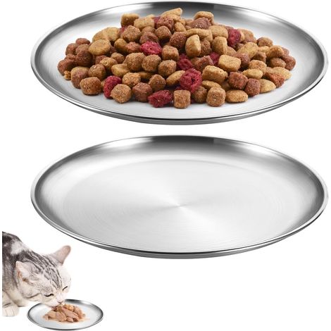 Set di 2 ciotole piatte in acciaio inox per gatti, con bordi larghi, 14 cm, ciotole piatte anti-ribaltamento per cani e gatti di piccola taglia. (1/5)