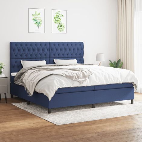 Lit à sommier tapissier avec matelas Bleu 200x200 cm Tissu 9 (1/5)