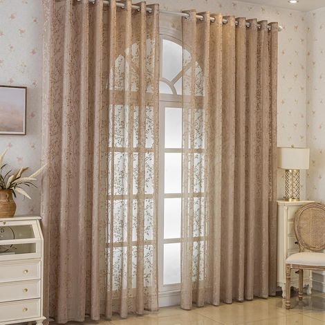 Voilage Dentelle 140x260cm - Lot de 2 Panneaux Rideaux Tulle Brodés à Fleurs pour Salon Chambre, Imprimé Fleurs et Vigne