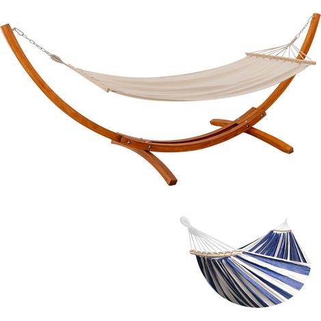HOMAVO Hamac sur Pied, 2 Hamacs Inclus(Beige+Bleu), Supporte 200 kg, Support en Bois 320×120×120 cm