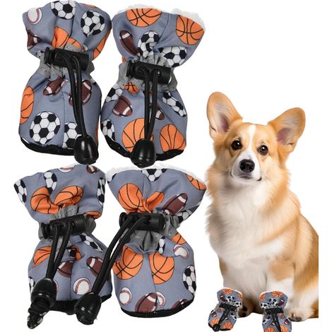 4pcs Warm Dog Boots Outdoor Protective Warm Shoes Fleece Dog (1/5)