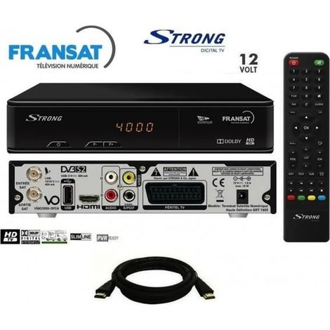 Pack récepteur satellite STRONG SRT 7405 HD – Décodeur satellite avec carte Viaccess FRANSAT – Câble HDMI 2M inclus – M-E