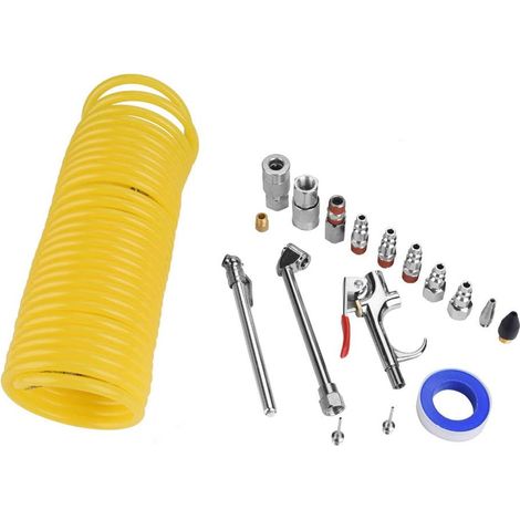 Accessoires de Compresseur d'air, Raccords Tuyaux Ensemble Pistolets Soufflage Pneumatique, 20 Pièces, Kit Outils - (1/4)