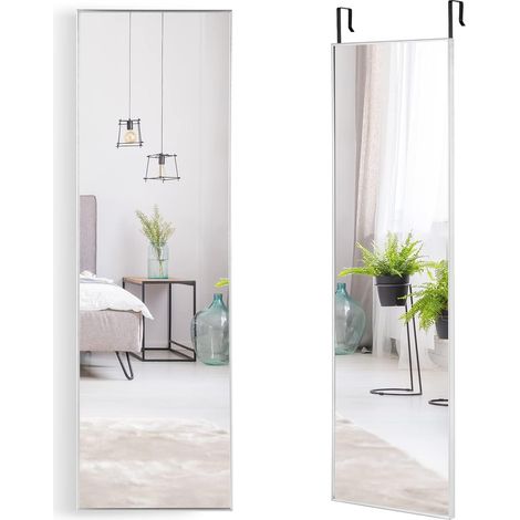 COSTWAY Miroir Mural-Miroir à Suspendre sur Porte, 120 x 37 CM, Miroir Pleine Longueur Cadre en Alliage d'Aluminium avec Crochets de Suspension Réglables, Argent (1/5)