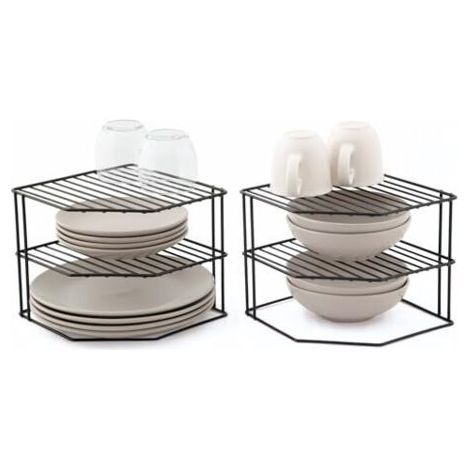 FENOPLASTICARange-Assiettes à 3 Niveaux - Lot de 2 organisateurs de Placard de Cuisine - Noir (1/5)