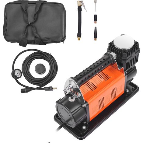 Gonfleur de pneus portable 12V, compresseur d'air robuste 7.06CFM, 150PSI, pompe tout-terrain avec adaptateurs pour voiture, SUV, camping-car et camion. Cordon d'alimentation 6,5 pi, tuyau 26 pi avec (1/5)