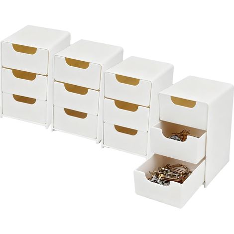 Organiseur de tiroir à 4 niveaux, organisateur de maquillage en plastique de 13 cm de haut, pour bureau, école, maison, dortoir (1/5)