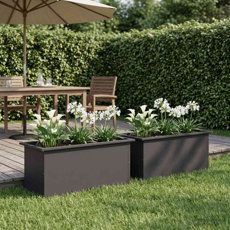 vidaXL Jardinera para jardín con luces LED 2 uds. Negro (1/5)