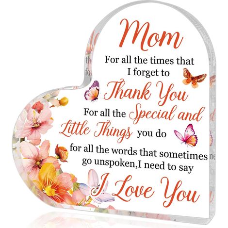 Plaque en Acrylique pour Maman, Cadeau Fille Fils, Petit Cadeau Chaussette de Noël, Souvenir Décoratif, Idée Cadeau Anniversaire, Thanksgiving, Noël et Fête des Mères - 8.5x8.5x1cm (1/5)