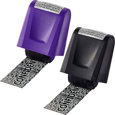 Tampons compatibles avec la protection contre le vol d'identité, Tampon à rouleau compatible avec la protection d'identité, Grand tampon à rouleau compatible avec la sécurité (noir et violet, moyen) (1/5)