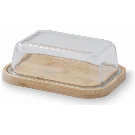 Dispensador de mantequilla, base de bambú, vidrio borosilicato plano, fácil de limpiar, lavable, 18 x 11 x 5 cm (1/5)