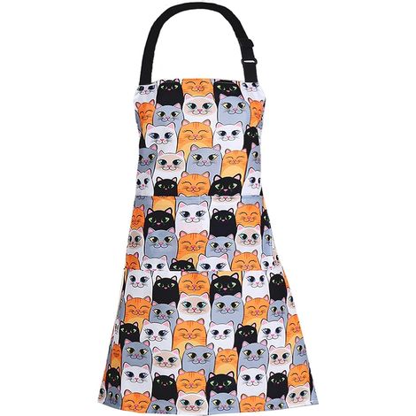 Réglable Bavoir Tablier Longues Cravates avec 2 Poches Cuisine Cuisson Jardinage Peinture pour Femmes Hommes Chat (1/5)