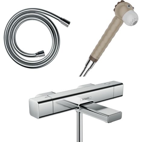 Mezclador baño ducha Ecostat E HANSGROHE + rociador león Jocolino + flexo Isiflex 160 cm