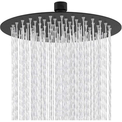8-inch Round Fixed Shower Head, Stainless Steel, Black, 180° Rotating, Powerful High-Pressure Spray, Bathroom Shower Heads
