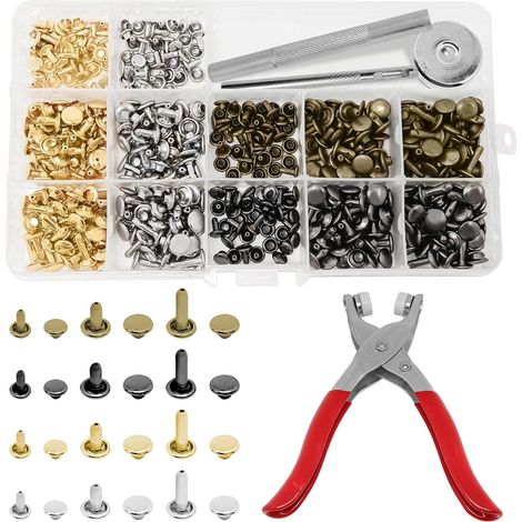 180 Pièces Rivets en Cuir Set, Double Rivet Goujons Tubulaires en Métal (1/5)