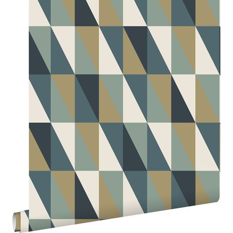 papier peint triangles graphiques or, vert et bleu - ESTAhome (1/5)