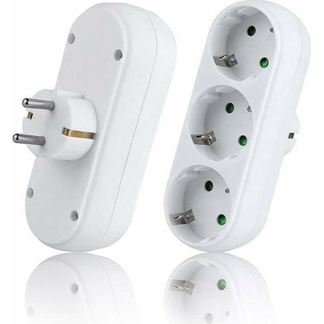 Multiprise Murale - 3 Prises - 3500 W - 16 A - 250 V - Pour Maison Et Bureau - 2 Pièces (1/4)
