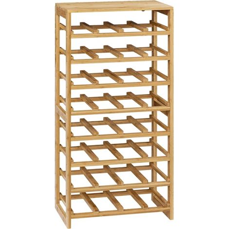 Range-bouteilles, étagère à bouteilles en bambou coloris naturel - Longueur 45 x Profondeur 24 x Hauteur 89 cm -PEGANE- (1/4)