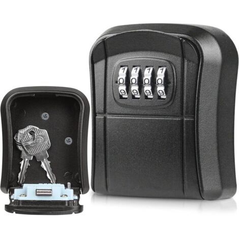 Caja de seguridad para llaves, [Seguridad mejorada] Código de combinación de 4 dígitos, caja de seguridad de aleación de zinc para llaves de garaje y hogar, color negro.