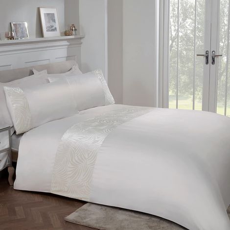 Parure Velours avec Housse de Couette et taie d'oreiller Motif Floral Ivoire crème Lit Simple 135 x 200 cm, Polyester (1/5)
