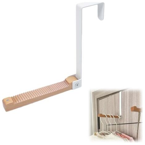 QORVA-Crochet pliable, porte-manteau pliable à suspendre, métal et bois, (pour feuillure de porte de 4,5 cm) (blanc)