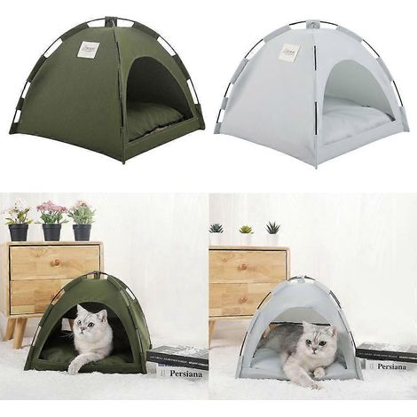Niche/lit d'intérieur pour petits animaux, tente rafraîchissante pour l'été, coussin vert - M (1/4)