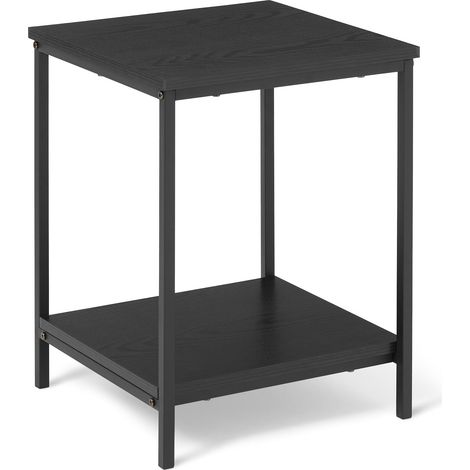 Table d’appoint avec Étagère Inférieure, Carrée, Table de Nuit pour Chambre, Table de Bout de Canapé avec Cadre en Acier, Montage Facile, 40cm x 40cm x 51cm, Noir (1/5)