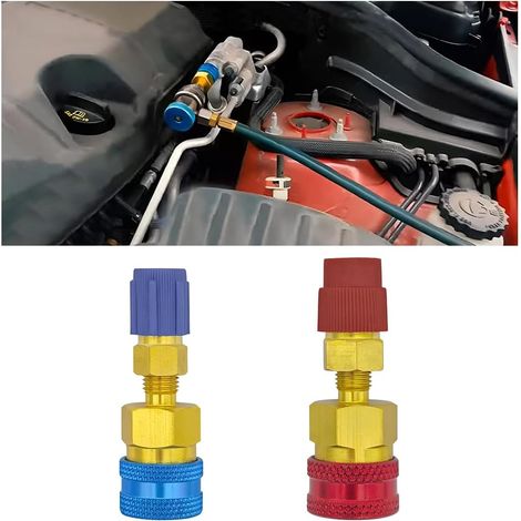 2 Pièces Adaptateurs De Coupleurs Rapides R1234YF, Raccord R1234YF Adaptateur pour Tuyau De Charge AC Connecteur, R1234YF vers R134A Low Side Raccord Rapide, pour Chargeur Climatiseur Voiture (1/5)