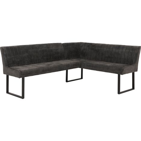 Panca angolare HHG-536, sala da pranzo, stoffa ciniglia/tessuto ecologico (310 g/m²) metallo 210x159 cm, grigio scuro