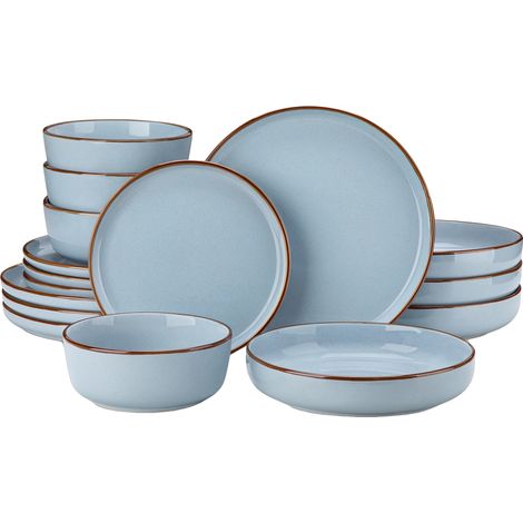 Juego de vajilla de cerámica, apto para horno, diseño elegante, azul, 16 piezas (1/2)