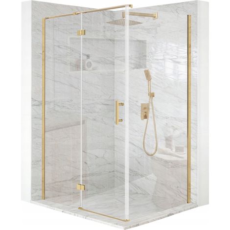 Mampara de ducha - 120 x 90 x 195 cm - Dorado - Cristal de seguridad templado de 6 mm - Puertas plegables (1/5)