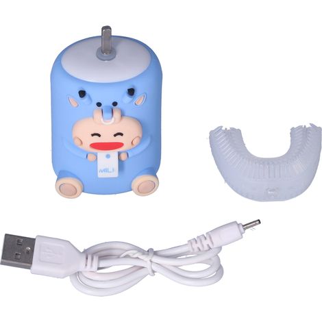 Automatische Zahnbürste mit Vibration, U-Form, wasserdicht, batterieaufladbar, niedliche elektronische Zahnbürste für Kinder, blau (1/5)