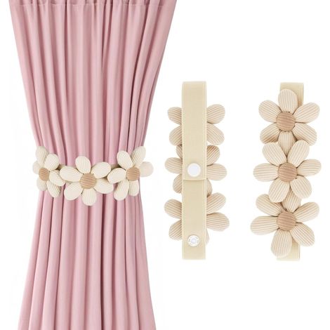 Lot de 2 supports de rideaux, supports de rideaux floraux, supports de rideaux décoratifs bohèmes mignons, supports de rideaux élastiques avec sangles réglables, cordon de rideau pour la maison, le bu