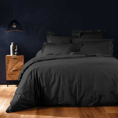 – Housse de couette 240 x 220 cm 100% coton 57 fils – Fermeture boutons pression – Coloris noir – Confort et respirabilité (1/4)