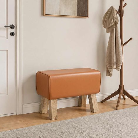 vidaXL banc 60 x 30 x 45 cm Cuir véritable Marron (1/5)