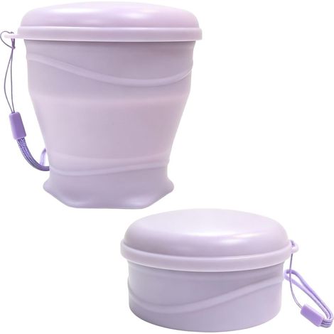 Gobelet Pliable 260 ml, en Silicone Flexible avec Couvercle et Bord en Acier Inoxydable, sans BPA, Portable et Gain de Place, pour Camping, Voyages et Activités de Plein Air, Violet Clair (1/5)