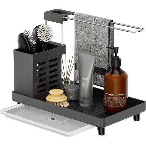 Porte Eponge Evier Cuisine Organisateur - Rangement Evier Cuisine Convient pour les D'évier Evier Cuisine, les Salles de Bains et les Plans de Travail.Noir (1/5)