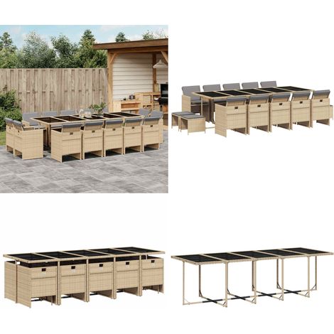 15-tlg. Garten-Essgruppe mit Kissen Beigemischung Poly Rattan - Gartenstuhl - Gartentisch