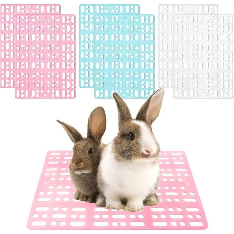 Lot de 6 tapis de cage pour animaux de compagnie, 33,8 x 24,9 cm, tapis de sol en plastique anti-fuite avec boucle (bleu/rose/blanc) pour lapins, cochons d'Inde, petits animaux (1/5)