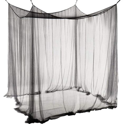 Großes rechteckiges Moskitonetz für Himmelbetten, schwarz, schlichtes Sommer-Moskitonetz mit 4 Öffnungen, Bettvorhänge, 190 cm (B) x 210 cm (L) x 240 cm (H), Insektenschutz (1/5)